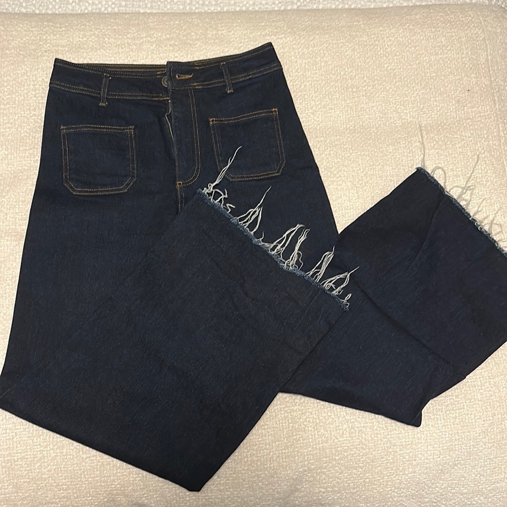Dark wash crop wide leg jeans